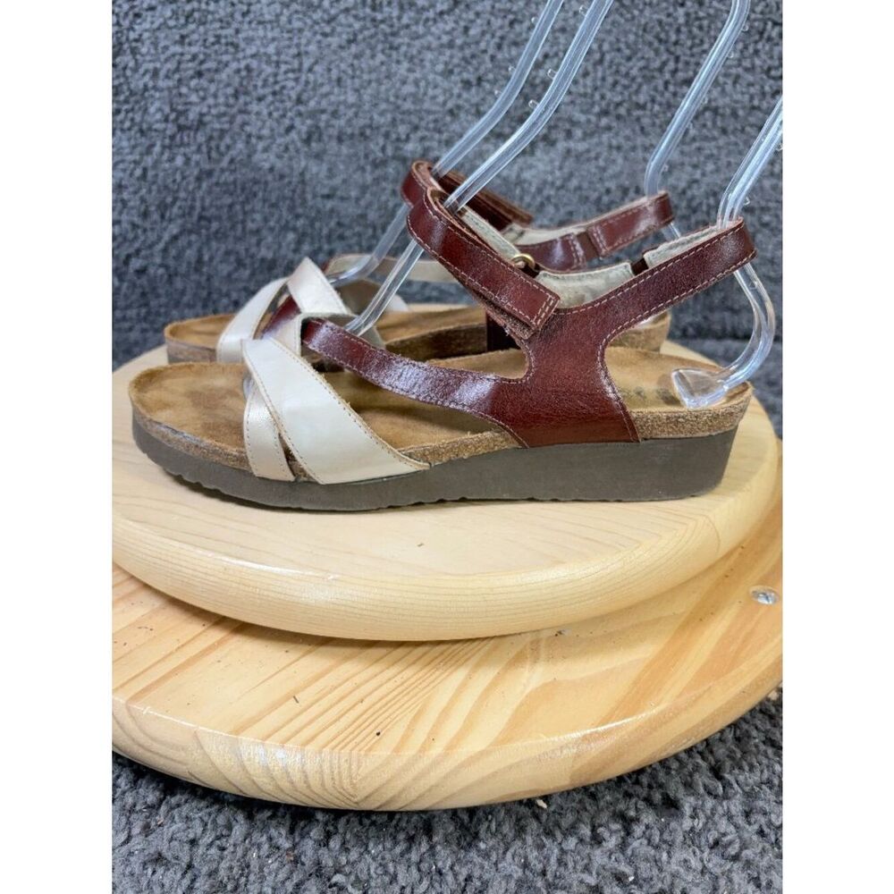 Naot Sandals Sophia Women Size 11 Brown Leather Wedge Heel Slingback Cork Insole